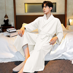 春秋季睡衣男士睡袍纯棉白色日式和服酒店吸水速干长款浴袍式大衣