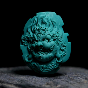 案例参考 原矿绿松石大黑天雕刻吊坠支持各类题材代加工定制