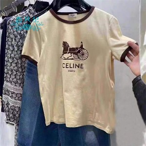 celine/赛琳 22ss新款 复古马车图案字母logo印花短袖休闲t恤男女
