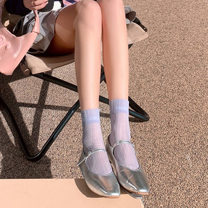 仙女灰紫色透明薄纱水晶袜夏季薄款透气卡丝中筒袜搭配玛丽珍袜子