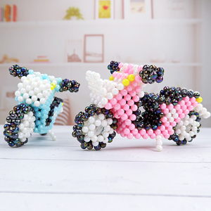 创意手工串珠成品摩托车桌面小摆件儿童书桌摆饰小玩具模型电动车