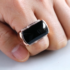 石之富缅甸天然翡翠a货18k金镶钻玻璃种墨翠马鞍男戒