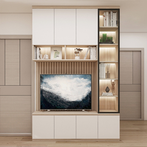 定制实木电视柜组合简约现代香港客厅TV收纳背景墙柜一体全屋定做