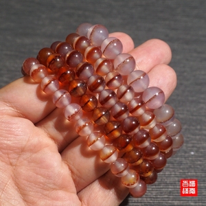 冰透朱砂一线药师珠玛瑙手串 8 10mm单圈天珠手链男女款本命年