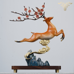 逐鹿呈祥中式纯铜鹿摆件招财客厅装饰品福鹿一路高升高档乔迁礼品