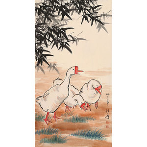 名家徐悲鸿国画字画纯手绘水墨花鸟鹅图三尺竖幅收藏赠荣宝证书14