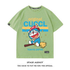 机器猫情侣装2022新款潮流上衣宽松哆啦a梦联名古驰t恤女短袖纯棉