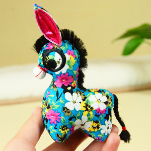 纯手工小毛驴布艺刺绣装饰摆件袖珍花布中国风小礼品送老外民族风