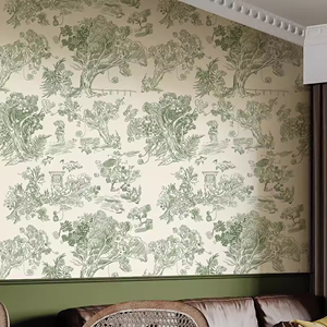 法式丛林壁纸卧室轻奢复古定制壁画手绘植物花卉沙发民宿墙纸壁布