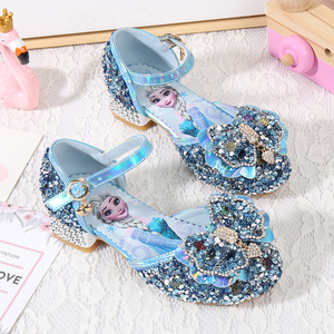 爱莎公主鞋2024夏季新款女童凉鞋儿童包头软底水晶鞋小女孩高跟鞋