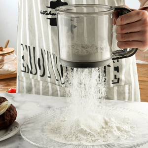 半透明塑料手动面粉筛 30目手持糖粉筛子撒粉器量杯 厨房烘焙工具