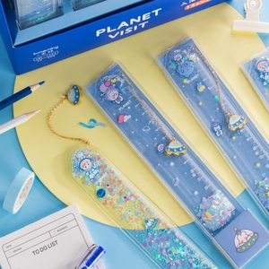 线尺子小学生文具吊坠书签刻度尺绘图软尺15cm透明塑料流沙液体直尺