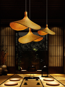 竹编吊灯新中式茶室禅意东南亚日式灯具创意个性草帽灯服装店吊灯