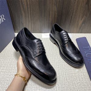 迪奥/dior ityor新款布洛克英伦风德比雕花镂空男士正装休闲皮鞋
