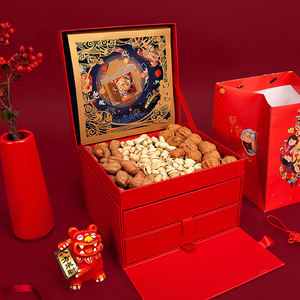 新年礼盒立体盒单双层爱是团聚礼袋红色喜庆礼物盒子送亲戚