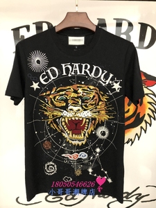 ed埃德哈迪2020新款虎山行刺绣亮片烫钻经典老虎头圆领短袖t恤男