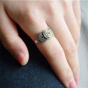 苗银戒指贵州少数民族风手工拉丝小铜鼓做旧个性指环男女活口戒指