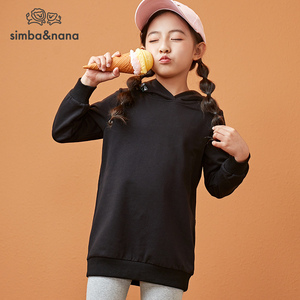 辛巴娜娜童装女童卫衣秋季打底衫洋气儿童黑色卫衣2021新款宝宝