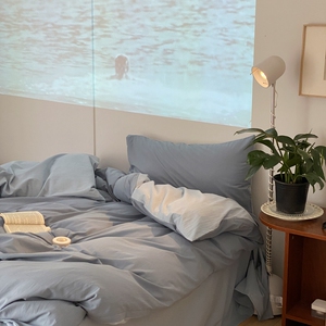 长也夕一个人的喀纳斯 ins纯色纯棉水洗棉三四件套全棉被套床单笠