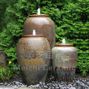 户外花园循环流水摆件喷泉粗陶涌水陶罐景观超大花瓶冒水坛叠水缸