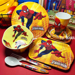 蜘蛛侠儿童餐具套装宝宝辅食吃饭碗餐盘卡通学生密胺树脂防摔防烫