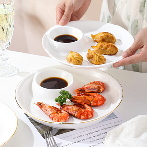 金边陶瓷饺子盘带醋碟家用水饺盘虾盘菜盘子创意个性早餐盘薯条盘