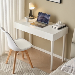 床头书桌实木儿童卧室床边极简90cm小户型学习桌白色1.1米家用1米