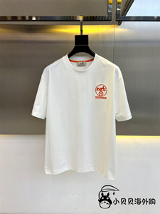 hermes/爱马仕 2024新款男士宽松休闲刺绣图案logo圆领短袖t恤男