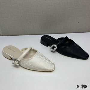 七彩青春法式单鞋尖头小猫跟晚风韩式包头半拖鞋女夏外穿76-1165