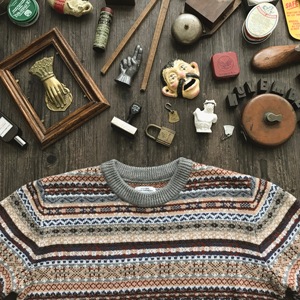 NVGS 纯羊毛 费尔岛花纹编织 粗针圆领毛衣 合身剪裁经典复古风格