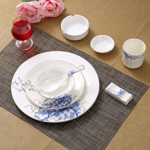 酒店陶瓷摆台餐具三件套碗碟套装饭店四件套中式餐厅会所包厢餐具