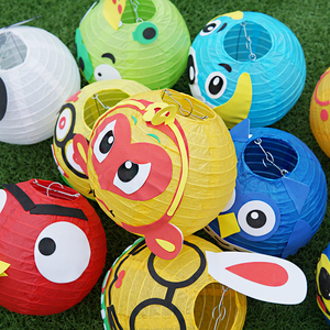 卡通diy贴画纸灯笼幼儿园教学材料包手工灯笼 儿童手提中秋节灯笼