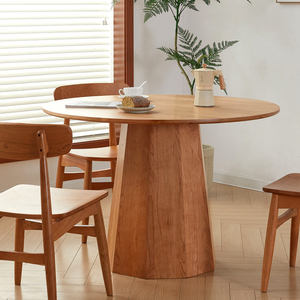 有食圆桌原木餐桌樱桃木墨黑胡桃现代简约6-10人家用桌子圆形饭桌
