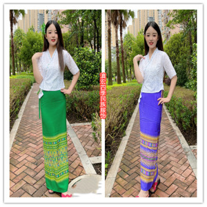 新款同色系泰国女装,傣族短袖上衣筒裙裹裙套装舞台节日表演服饰