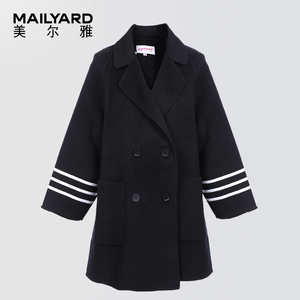 美尔雅女装休闲宽松版大衣 经典双排扣绵羊毛双面呢外套200-1
