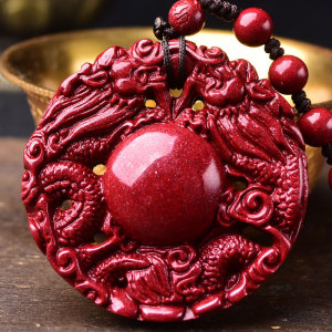 朱砂双龙护主吊坠生肖挂坠项链飞龙旋运玉吉虬保吉运护身符平安扣