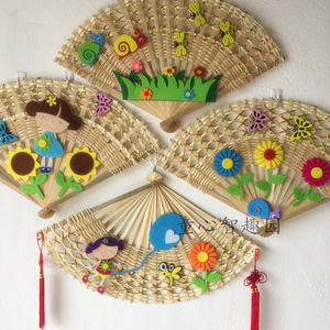 大款竹编扇子吊饰 手工diy创意幼儿园空中走廊挂饰壁饰民族风装饰
