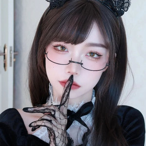 网红下半框眼镜女个性cos黑色镜框二次元御姐文艺无镜片装饰眼睛