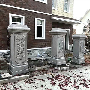 石雕大门柱雕塑庭院别墅小区门口石柱子欧式雕花柱方柱圆柱浮雕柱