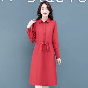 气质棉麻连衣裙女春季春款胖妹妹纯色洋气休闲中长款裙子宽松显瘦