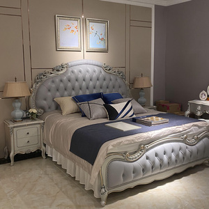 欧式奢华实木头层牛皮双人床别墅大小户型卧室公主床法式轻奢婚床