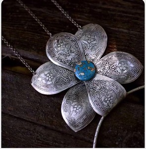 民族风项链女复古云南手工苗银中国风饰品百搭花朵挂件配饰女