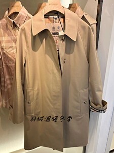 burberry巴宝莉新款纯色卡姆登单排扣中长款风衣男翻领休闲外套女