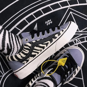 vansυ品万斯蓝斑马纹低帮雾霾蓝板鞋style 36蓝色条纹男女帆布鞋