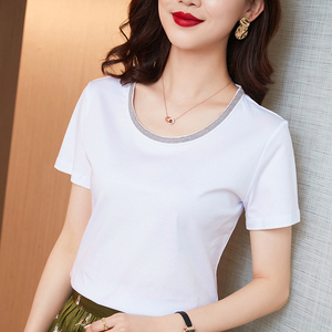 新款夏季半袖丝光棉短袖t恤女圆领棉线背心100纯棉短款针织打底衫