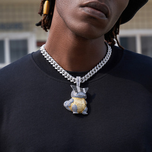 icecalm卡通杰尼龟项链嘻哈吊坠街头潮牌hiphop镶钻男士古巴项链