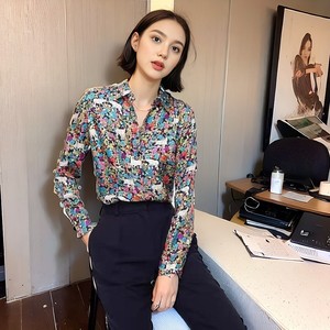 现货美国J.crew/Jcrew 100%真丝复古港风碎花长袖衬衫衬衣上衣