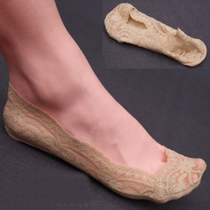 肤肉色蕾丝船袜子女防滑 夏薄款纯棉浅口隐形 外贸原单韩国豆豆鞋