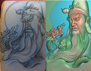 关公戏龙挂件龙头关羽人物石雕牌子46牌头像盘龙精雕图浮雕石雕图