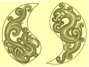 龙凤月牙对牌精雕图stl挂件jdp电脑雕刻图bmp仿古凤凰龙凤情侣牌4